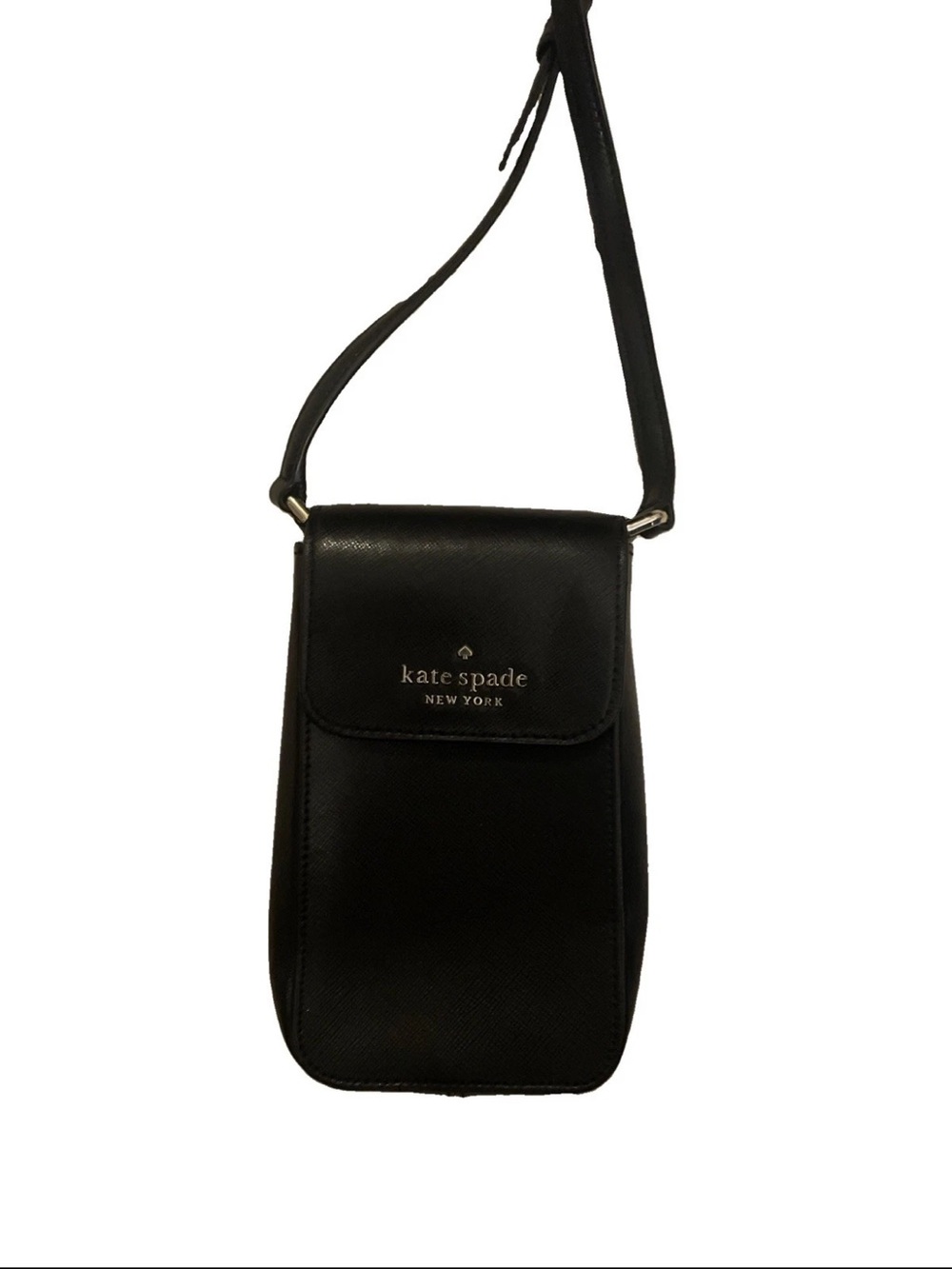 Kate Spade Staci North South Flap Phone Crossbody in Black Saffiano Leather